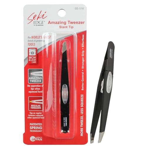 SEKI EDGE SS-518 Amazing Tweezer - Slant Tip with Tension Stopper - Stainless Steel -Black- Crafted with Patented Spring Technology for Precision and Flawless Eyebrow and Hair Removal - Made in Japan - Image 1