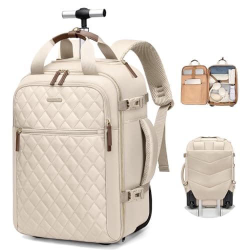 GOLF QUALITY Rolling Backpack for Women,Travel Laptop Backpack with Wheels Roller Personal Item Backpack Wheeled Underseat Carry On Luggage,Fit 17Inch,Apricot - Image 1