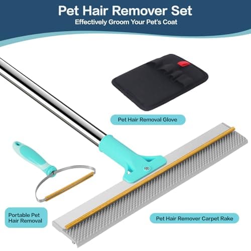 3 in 1 Carpet Rake for Pet Hair Removal, Reusable Pet Hair Remover Broom with 54" Adjustable Long Handle, Dog Cat Carpet Scraper Brush Tool Kit for Cleaning, Dog Fur Broom for Rugs, Mats, Couch - Thumbnail 3