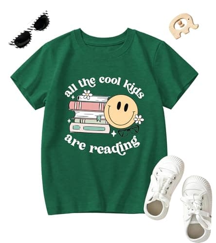 Reading Book Shirt Kid-All The Cool Kids are Reading Short Sleeve Toddler Read Tee Tops for Boy Book Lovers Shirt Girl B-Green - Image 1
