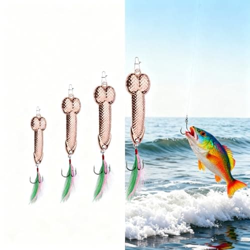 4Pcs Rose Gold Fishing Lures - Metal Luminous Sequin Spoon Lures with Sharp Treble Hooks, Funny Gag Gift for Men, Father's Day/White Elephant Gift for Anglers, Suitable for Bass & Trout - Image 1