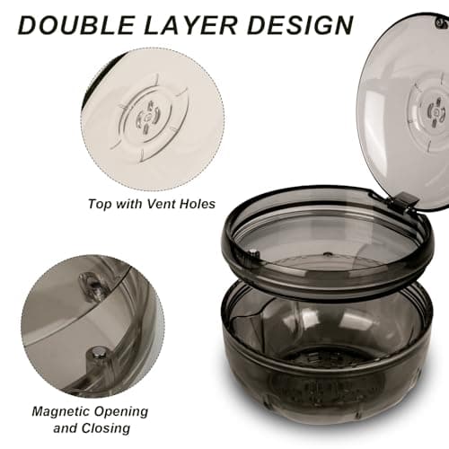 ACSKD Retainer Cleaning Case,Portable No-Leak Denture Cup Case with Dentures Brush Kit, Travel Retainer Cases with Vent Holes for Clear Aligner,Mouth Guards,Night Guard,Dentures (Black) - Thumbnail 4