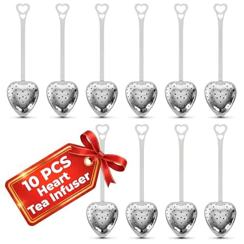 10 Pcs Heart Tea Infuser for Loose Leaf Tea Steeper – Rust-Resistant Stainless Steel Strainers with Secure Clasp, Easy Brewing Design, Keeps Loose Leaves Contained | Suitable for Parties & Gifting - Image 1