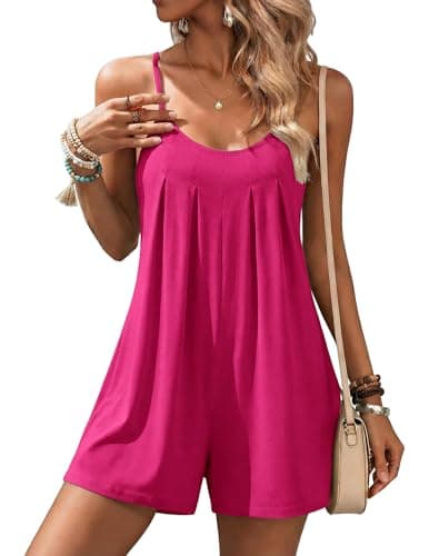 Ekouaer Rompers for Women Summer Sleeveless Shorts Casual Spaghetti Strap Jumpsuits with Pockets Beach Vacation Outfits Rose Pink M - Image 1