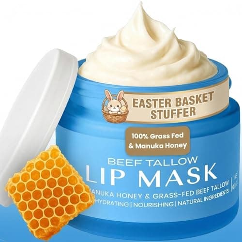 Body Restore Grass Fed Beef Tallow Lip Mask with Manuka Honey – Overnight Lip Treatment for Dry, Chapped Lips – Clean, Natural Lip Balm – Vitamins A, D, E, K – Peppermint - Image 1