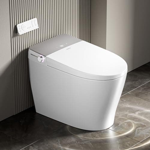 RekeSmt Commercial Grade Smart Toilet with Built-in Tank and Pump - 12” Rough-in, Low Water Pressure Solution, Heavy Duty Smart Bidet Toilet with Knob Control, Foot Sensor Flush, Blackout Flush - Image 1