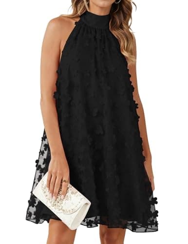 Gleeneat Womens Summer Halter Bridal Shower Cocktail Short Wedding Guest Tulle Floral Dresses for Bride 2026 A Line Homecoming Formal Rehearsal Dinner Engagement Dress Flowy Dress Outfit Black - Image 1