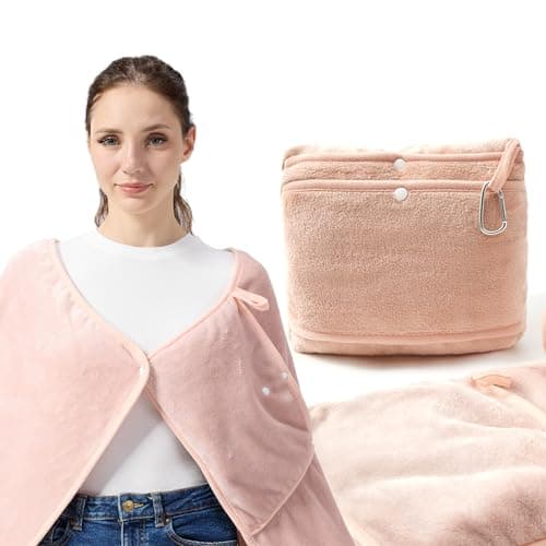 SHINEDOOR Travel Blanket with Carry Bag, Lightweight Wearable Airplane Blanket, Soft Packable Throw for Travel & Office Blush Pink - Image 1
