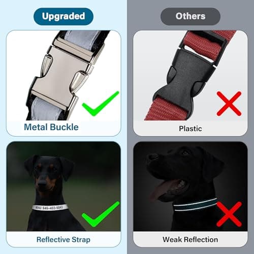 Reflective Personalized Dog Collar - Custom Embroidered Dog Collars with Pet Name and Phone Number for Boy and Girl Dogs, 4 Adjustable Sizes, XSmall,Small, Medium and Large (Metal Buckle) - Thumbnail 2