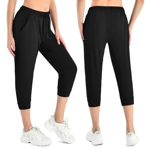 Walifrey Capri Pants for Women with Pockets, Cropped Joggers Drawstring Sweatpants for Lounging Workout and Gym Black,1 Pack Black XL - Thumbnail 2