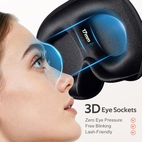 Vynix Sleep Mask for Men Women - 100% Blackout Eye Masks for Sleep - 3D Soft Sleeping Mask for Side Sleepers - Zero Pressure Lash Extensions Eye Cover Shade for Airplane Travel Essentials, Black - Thumbnail 3