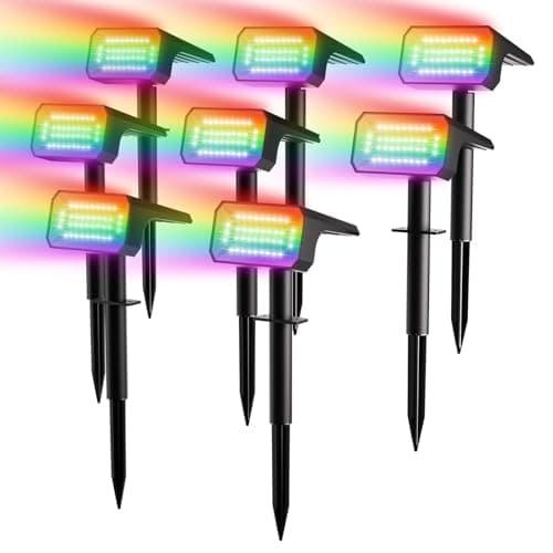 Fabrito Color Changing Solar Spot Lights Outdoor 8 Pack, [6+1 Lighting Modes] Auto On/Off RGB Spotlights, Waterproof Multicolor Landscape Lights for Garden, Tree, Halloween, Christmas - Image 1