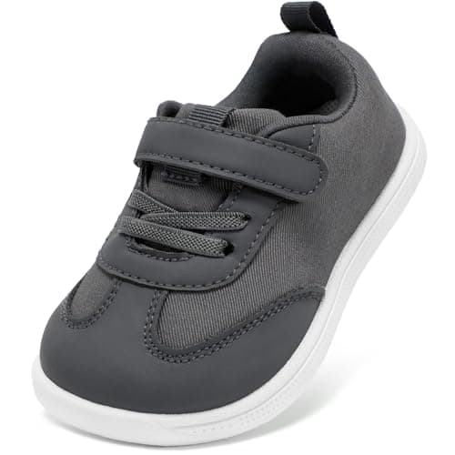 STQ Toddler Boys Wide Toe Barefoot Walking Shoes Comfort Lightweight Breathable Tennis Gym Sneakers Grey Size 6 - Image 1