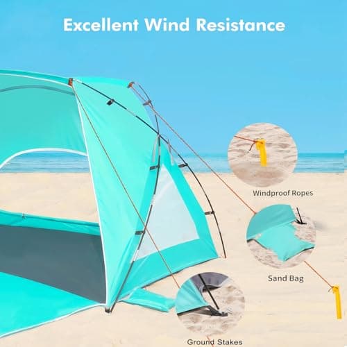 Beach Tent, Portable Sun Shelter for 2/3/4/6-8 Person with UPF 50+ UV Protection, Easy Setup Waterproof Beach Shade Canopy Cabana for Family Outdoor and Picnics, Fishing with Carrying Bag - Thumbnail 3
