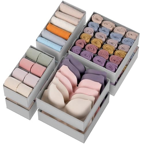 Criusia Drawer Organizer Clothes, 8 Pack Dresser Organizer for Underwear, Sock, Baby Clothes- Foldable Closet Organization and Storage Dividers Bins for Nursery, Bedroom (Grey) - Image 1