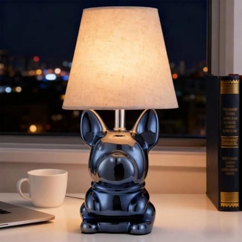 EOEYYOYB Set of 2 Ceramic Table Lamp, Puppy Shape Desk Lamp Cute Bedside Lamp for Nightstand, Living Room, Bedroom, Gifts for Kids Girls, 4W LED Bulb Included, Blue - Thumbnail 6