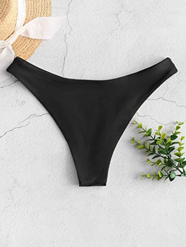 ZAFUL Women's High Cut Plain Bikini Bottom Mid Waist Solid Swimsuit Briefs Cheeky Bathing Suit High Leg Swim Bottoms Black S - Thumbnail 4