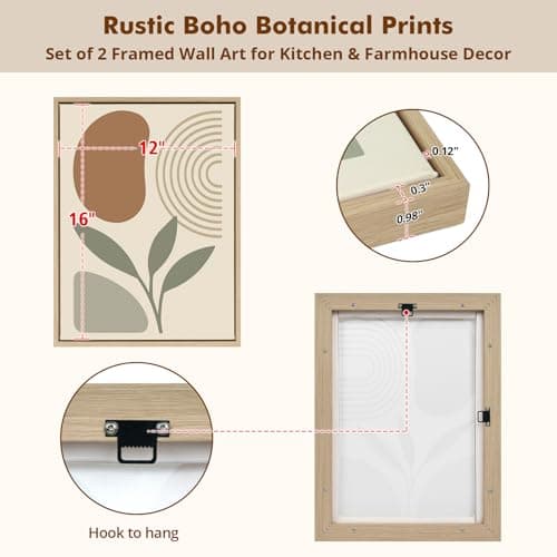 DAJONART Boho Abstract Wall Art Set of 2, Sage Green & Burnt Orange Geometric Prints Duo Framed Canvas for Japandi, Mid Century Modern, Neutral Room Decor,Minimalist Earth-Tone Art,12x16 in - Thumbnail 3