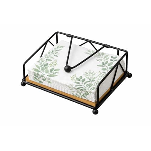 Elegant Flat Napkin Holder with Weighted Arm - Rustic Metal & Wood Paper Napkin Dispenser for Dining Table, Office, Home, Countertop, Bar - One-at-a-Time Dispensing, Holds up to 50 Napkins (BLACK) - Image 1