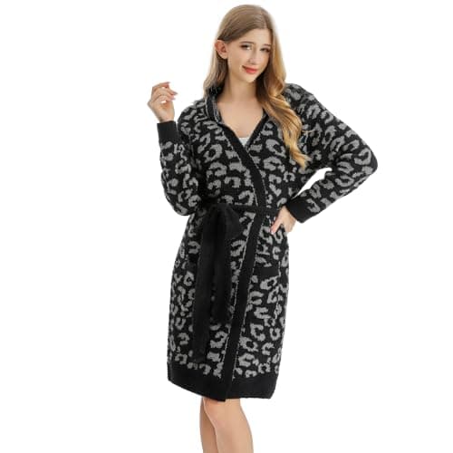 bearberry Hooded Robe Cozy In The Wild Robe Lightweight Soft Plush Bathrobe Sleepwear Nightgown with Pockets for Women(Graphite/Carbon) - Image 1
