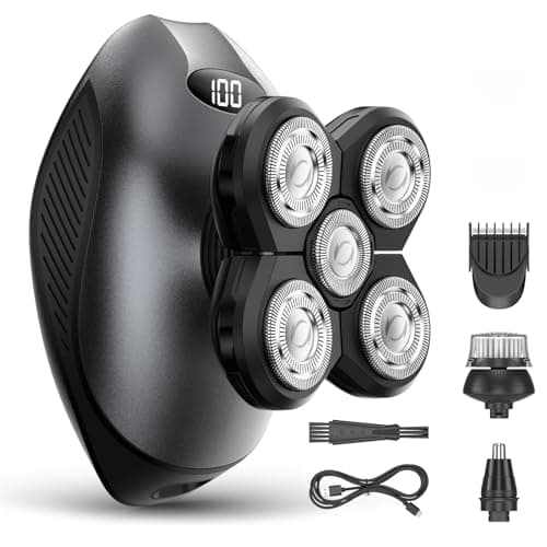 Electric Razor for Men, Head & Body Hair Shaver for Men, Cordless Rechargeable Wet/Dry Bald Head & Groin Waterproof Razor with Rotary Blades,Clippers, Beard Trimmer,Nose Trimmer, Brush (Gray) - Image 1