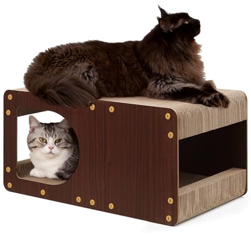 EHEYCIGA Cardboard Cat Scratcher House, 23-Inch Corrugated Cat Scratcher for Indoor Cats, Extra Large Scratching Board Pad, Dark Brown - Image 1