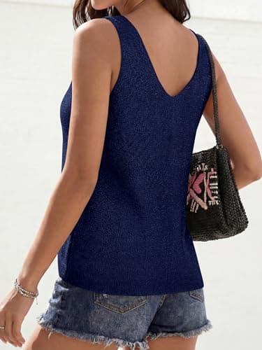 BTFBM Sweater Vest Women 2026 Spring Summer Sleeveless V Neck Sparkle Knit Basic Loose Fit Tank Tops Vacation Outfits(Navy Blue, XX-Large) - Thumbnail 3