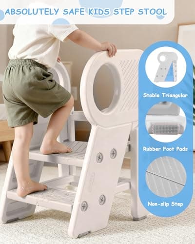 Baobrava Foldable Step Stool for Toddlers, Adjustable 3 Step Stool for Bathroom Sink, Toilet Potty Training Stool with Handles, Child Kitchen Counter Bedroom Bed Stool Helper - Thumbnail 3