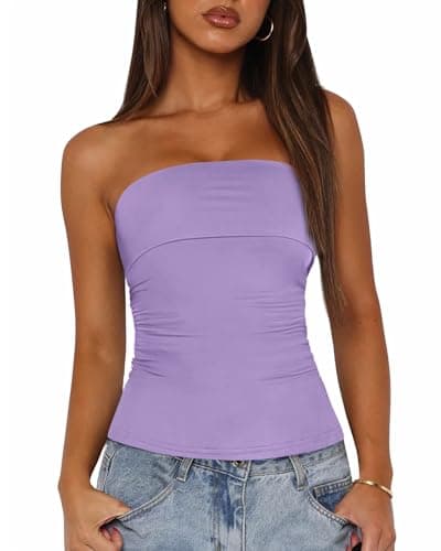 BTFBM Womens Strapless Tube Tops Spring Summer Clothes 2026 Trendy Casual Ruched Stretchy Going Out Bodycon Bandeau Top(Purple, X-Large) - Image 1