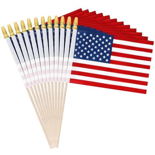 12 Pcs Small American Flags on Stick, 6x4 In 4th of July Decorations, Mini 250 Anniversary USA Flag, Fourth of July American Handheld Flags for Veterans Day Memorial Day Supplies