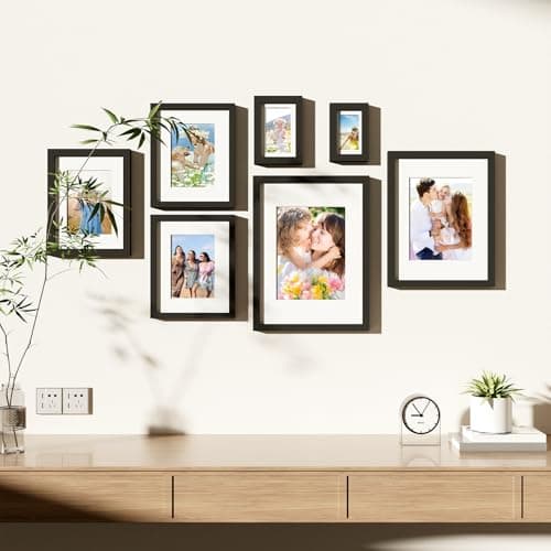 decorUhome 8x12 Picture Frame Set of 10, Display Photos 6x8 with Mat or 8x12 Unmatted for Picture Frames Collage Wall Decor, Black - Thumbnail 4