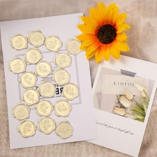 Pilloze 50 Pcs Ivory White Rose Style Wax Seal Stickers, Self Adhesive Wax Seal for Wedding Invitation, Easy Use Good Adhesion, Ivory White Rose Envelope Stickers Perfect for Invitation - Thumbnail 4