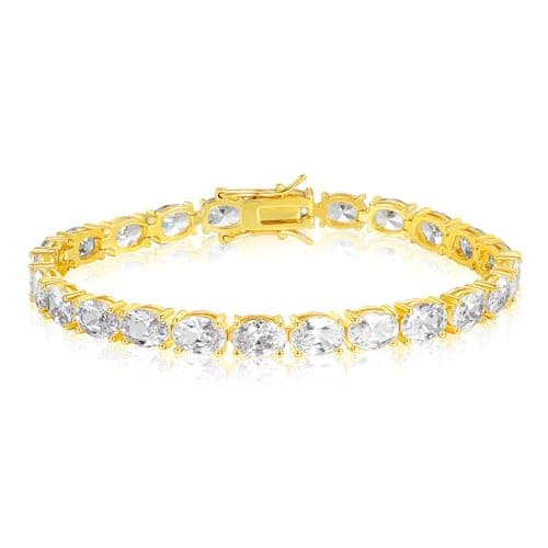 Gemsme Oval Tennis Bracelets for Women, Gold Tennis Bracelet with 5x7mm Oval Cubic Zirconia, 18K Gold Plated Classic Diamond Tennis Bracelet for Women/Men - Size 8 inch - Image 1