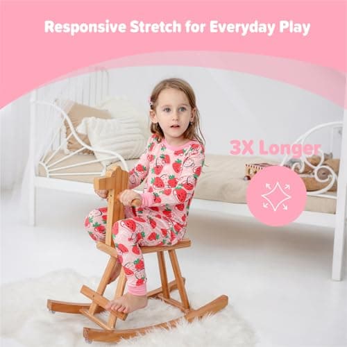 NewSeed So Soft Kids 2-Piece Viscose from Bamboo Outfit Set, Long Sleeve Top & Leggings, Cozy Base Layer for Boys & Girls (Strawberry, 7-8Y) - Thumbnail 3