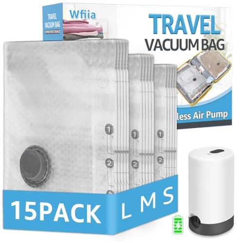 15 Packs Vacuum Bags for Travel with Rechargeable Pump, 3 Sizes Vacuum Seal Bags for Clothing, Compression Vacuum Travel Bags for Luggage, Vacuum Packing Bags for Closet Organization - Image 1