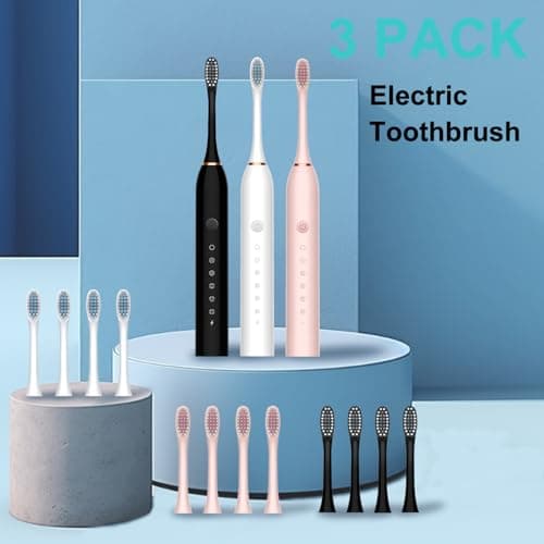 MSETGRD 3 Pack Electric Toothbrush with 6 Modes, Rechargeable Toothbrushes with 12 Brush Head, Fast Charge 2 Min and 30s Timer Toothbrush - Thumbnail 3