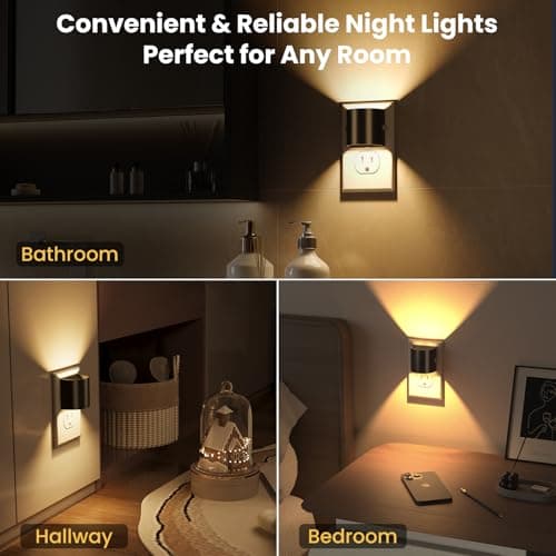 Night Lights Plug into Wall, LED Night Light 2 Pack, Soft Glow Night Lights with Dusk to Dawn Sensor, 3-Level Dimmable Nightlight, Up & Down Lighting Night Lights for Bedroom, Bathroom, Hallway - Thumbnail 5