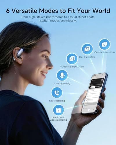 SONQI AI Translation Earbuds: 170 Languages & 0.45s Instant Real-Time Translator, Smart AI Headphones with Meeting Notes & Transcription, Bluetooth 6.0 & ENC, Audífonos Traductores - Thumbnail 5