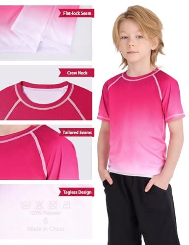Roadbox Boys Rash Guard Short Sleeve, Swim Shirt UPF 50+ Sun Protection, Quick Dry Kids Rashguard Water Shirt for Surf Beach - Thumbnail 4
