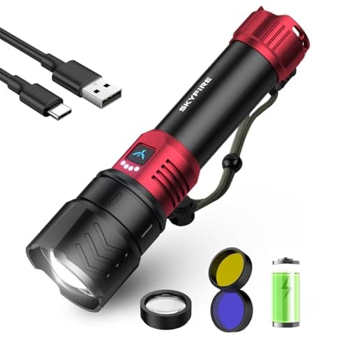 SKYFIRE LED Flashlights High Lumens with Ignition Lens,3000lm Super Bright Rechargeable Flashlight,Zoomable,4 Modes,Waterproof Tactical Flash Light for Camping Essentials,Outdoor and Home,Gift - Image 1