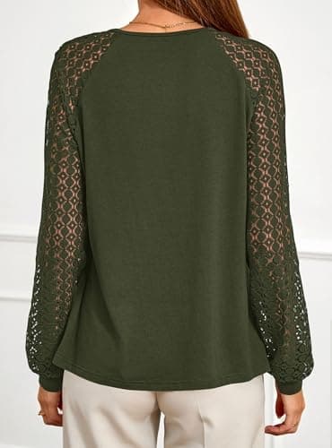 PRETTYGARDEN Womens Long Sleeve Shirts Lace Tops 2026 Spring Fashion Outfits Dressy Casual Blouses Work Clothes (Army Green,X-Large) - Thumbnail 4