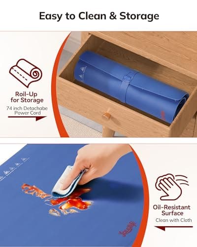 Laudlife Electric Warming Mat for Food, Roll-Up Silicone Heating Pad with 7 Adjustable Tempmaster Levels, Foldable Warming Tray for Countertop,Buffet Party, Kitchen & Home, Child Lock, Dark Bule - Thumbnail 6