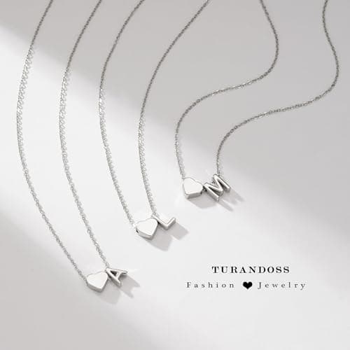 Turandoss Heart Initial Necklace for Women, 18K-White-Gold-Plated Heart Initial C Dainty Necklaces Tiny Silver Necklaces Birthday Gifts for Women Jewelry - Thumbnail 6