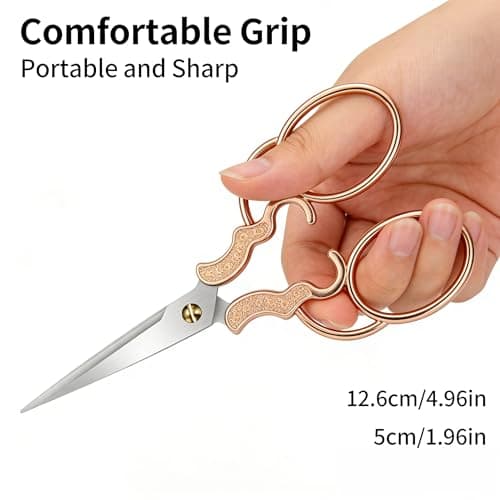 Fabric Scissors - 5-Inch Retro Stainless Steel Precision Scissors, Corrosion & Rust Resistant, Sharp Cutting, Lightweight–Suitable for Embroidery Thread, Paper, Yarn, Fabric, Sewing(Set of 2) - Thumbnail 2