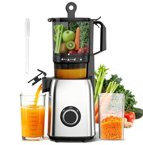 Havato Cold Press Juicer, 5.4" Extra Wide Feed Chute Juicer Machines for Whole Vegetables & Fruits, 98% High Juice Yield, Easy Clean & Install, Compact Slow Masticating Juicer with 300W, Grey - Image 1