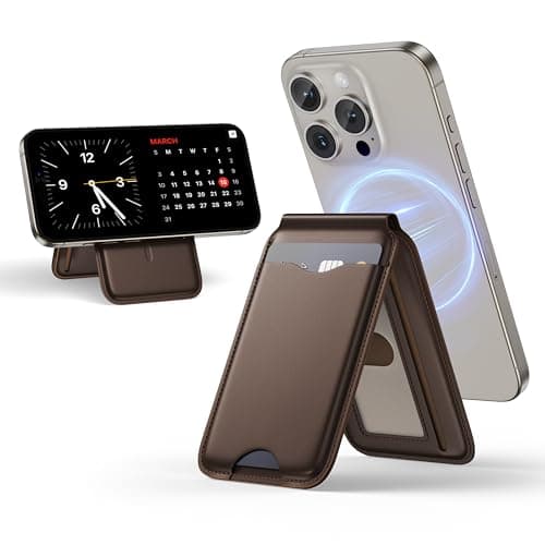 LULULOOK Magnetic Wallet Stand for iPhone, 2-in-1 Full Grain Leather Phone Wallet 3 Cards Holder w/Adjustable Stand, Fits iPhone 16/15/14/13/12 and Mag-Safe Cases, Not for Mini Models, Brown - Image 1