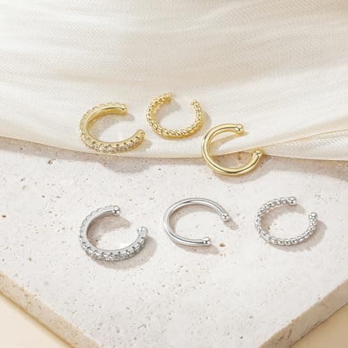 POMODA 3PCS 14K Gold Plated Ear Cuff Earrings for Women Small CZ Ear Cuffs Non Piercing Cartilage Earrings Lightweight | Clip On Huggie Hoop for Her - Thumbnail 5
