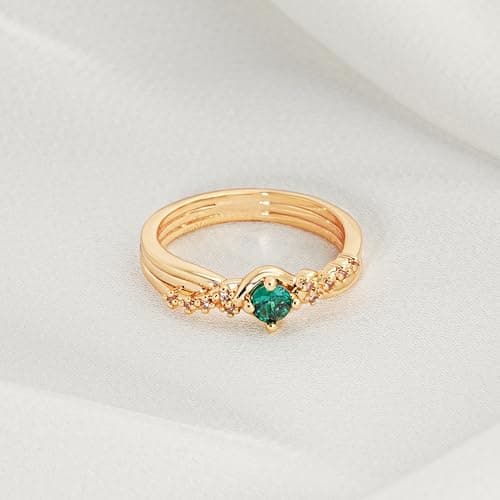Valloey Rover Remerald Rings for women 14K Gold Plated Dainty Fake Emerald Cut Rings for Women Cubic Zirconia Fake Engagement Rings Cute Green Ring for Women Gold Jewelry Trendy Size 6 - Thumbnail 5