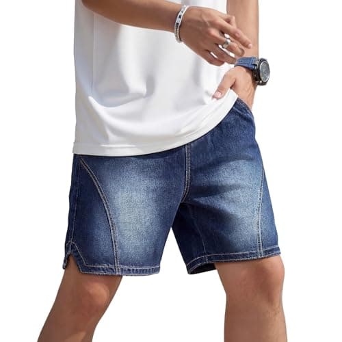 Heyfanee Mens Baggy Jean Shorts Y2k Elastic Waistband Jorts Men Streetwear Wide Leg Denim Shorts for Men Loose Dark Blue 32 - Image 1