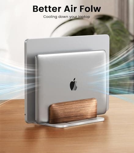 LOXP 𝟮𝟬𝟮𝟲 𝗨𝗽𝗴𝗿𝗮𝗱𝗲𝗱 Aluminum Vertical Laptop Stand, [Black Cedar Wood Dual-Slot], Desktop Adjustable MacBook Stand, Adjustable Base, for MacBook Pro/Air, (up to 17.3-inch Gaming laptops) - Thumbnail 5